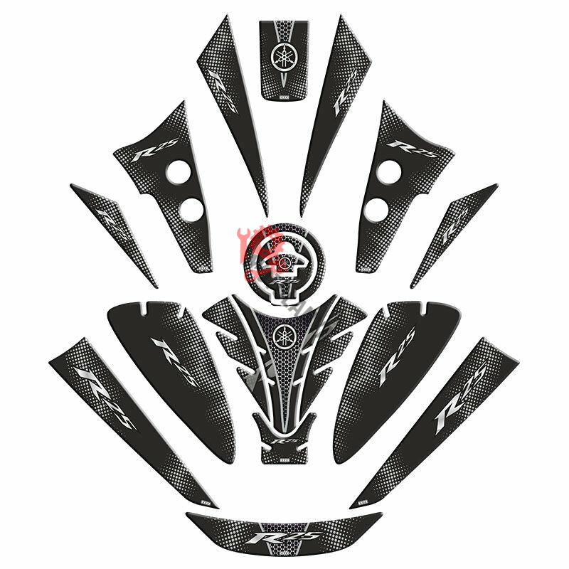 YAMAHA R25 2019 - 2024 UYUMLU TANK PAD SET ''SİYAH/GRİ'' 002 ''14 PARÇA''