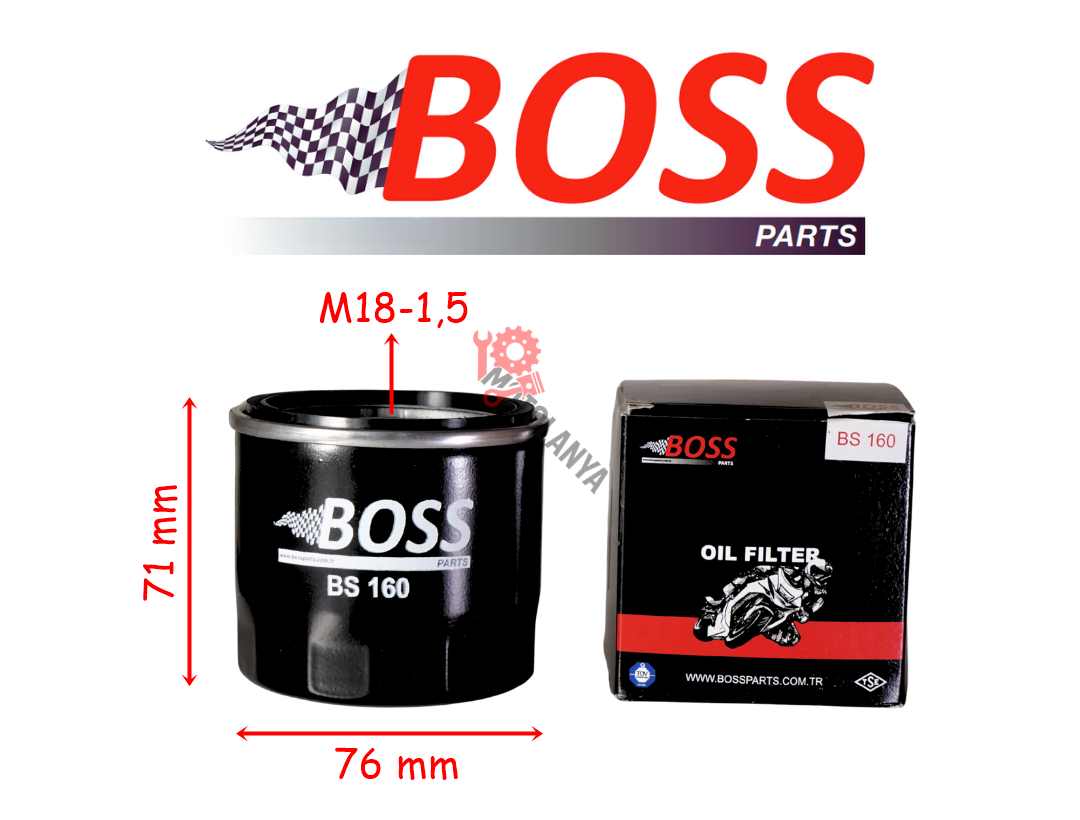 BMW YAĞ FİLTRESİ BOSS BS160 (HF160) 76-71-M18-1,5 F650-700-750-800-850-900 R1200-1250 S1000