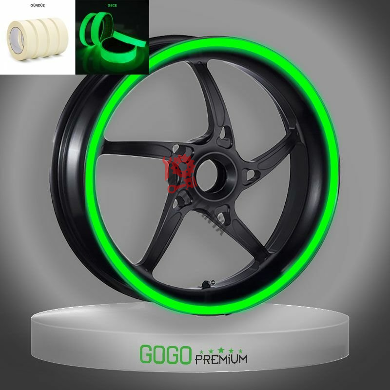 GECE YANAN DOĞAL RENK ''FOSFORLU YEŞİL'' 7cm x 7 m LÜKS 1 SET JANT ŞERİDİ