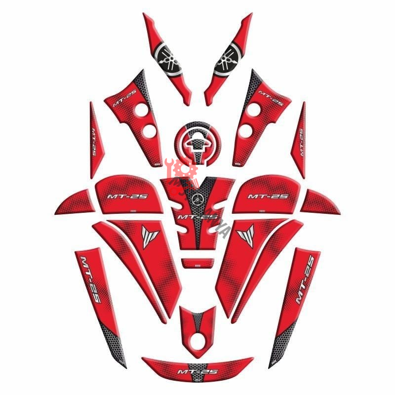 YAMAHA MT25 2020 - 2024 UYUMLU FULL TANK PAD SET ''KIRMIZI/SİYAH'' 004 ''21 PARÇA''