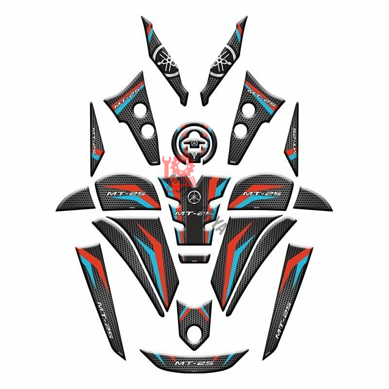 YAMAHA MT25 2020 - 2024 UYUMLU FULL TANK PAD SET ''MAVİ/KIRMIZI/SİYAH'' 010 ''21 PARÇA''