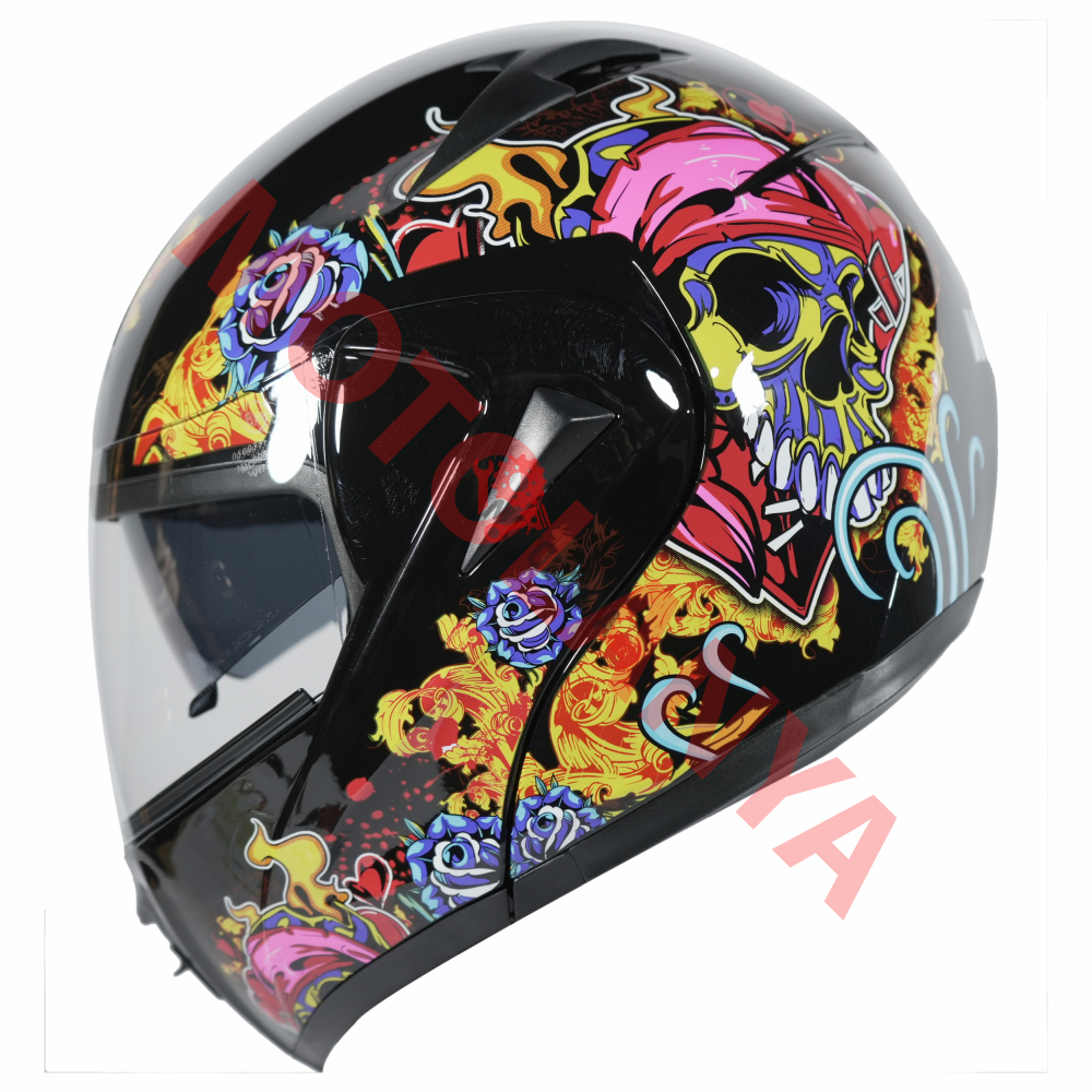 VRT - ÇENE AÇILIR VİZÖRLÜ KASK [MD-808] [KURU KAFA - ATEŞ] [M]