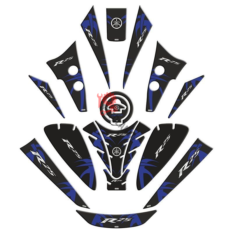 YAMAHA R25 2019 - 2024 UYUMLU TANK PAD SET ''MAVİ/SİYAH'' 005 ''14 PARÇA''