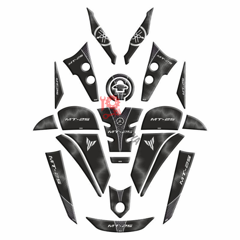 YAMAHA MT25 2020 - 2024 UYUMLU FULL TANK PAD SET ''NOKTALI GRİ'' 006 ''21 PARÇA''