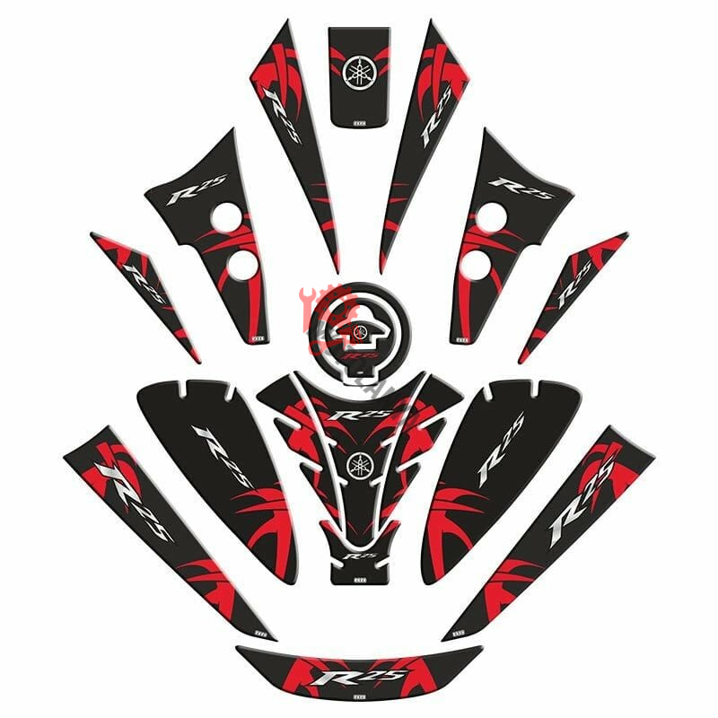 YAMAHA R25 2019 - 2024 UYUMLU TANK PAD SET 006 ''KIRMIZI/SİYAH''