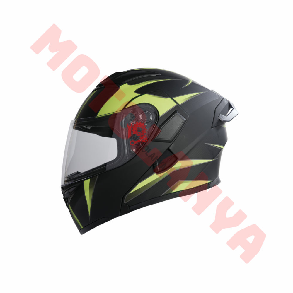 KC-ÇENE AÇILIR VİZÖRLÜ KASK [KC902B] MAT SİYAH - NEON YEŞİL [XL] E BELGELİ